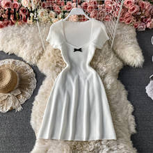 HangCode Korean Fashion Sweet Bow Summer Dress 2021 New Women Casual Black White Knitted A-line Dress Slim Party Dress Vestidos 2024 - buy cheap