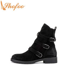 Black Woman Ankle Boots Low Chunky Heels Round Toe Booties Large Size 12 15 For Ladies Fashion Three Buckle Strap Shoes Shofoo 2024 - buy cheap