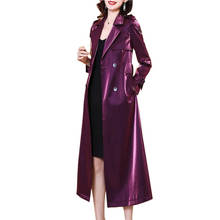 Novo trench coat brilhante feminino moda primavera outono casual roxo preto corta-vento duplo breasted sólido x-longo roupa de exterior kw1119 2024 - compre barato