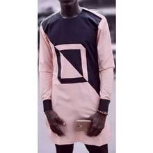 Soft Pink And Black Patchwork Men's Shirts Nigerian Style Cotton Tops African Fashion Custom Made Wedding Party Outfit 2024 - buy cheap