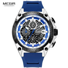 Megir relógio com cronógrafo masculino, azul, de silicone, militar, esportivo, de quartzo, de luxo, 2127 2024 - compre barato