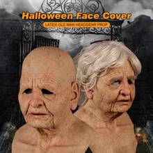 Máscara de látex de velho realista disfarce feminino halloween cosplay fantasia vestido extravagante cabeça trajes de festa de borracha adereços de festa de halloween 2024 - compre barato