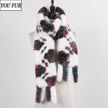Bufanda de piel de conejo Rex Natural para mujer, bufandas tejidas con anillo de piel de conejo Rex, estilo largo, invierno, 2021 2024 - compra barato