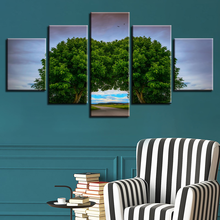 Quadros de tela para parede, pinturas para sala de estar, 5 peças, arte em árvore, porta, cenário natural, pôster, decoração modular para casa 2024 - compre barato