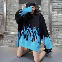 Winter Fashion Lady Loose Thick Contrast Color Streetwear Hip-hop Rock Knitted Top Women Fire Cool Gothic Pullovers Sweater 2022 2024 - buy cheap