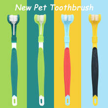 Cepillo de dientes multiángulo para mascotas, herramienta de dientes suave para perros y gatos, de goma de tres caras, para el mal aliento 2024 - compra barato