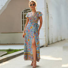 Vestido feminino modelo verão com laço, vestidos longos de festa com estampa floral 2024 - compre barato