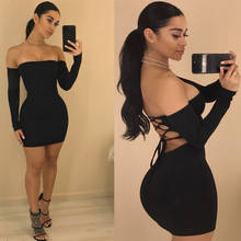 Sexy Strapless Dress Backless Mini Short Bandage Women Dress Bodycon Club Party Wear Long Sleeve Black Summer Dress Vestidos 2024 - buy cheap