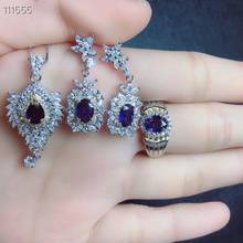 The Best Wedding Gift Sapphire jewelry set Natural Real Sapphire 925 sterling silver 1pc pendant,1pc ring,2pcs Earring 2024 - buy cheap