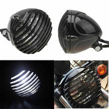 Motorcycle Finned Grill LED Sportster Xs650 Xl 5 3/8"  Scalloped Brass Headlight for Harley Honda Yamaha Suzuki Kawasaki Chopper 2024 - buy cheap