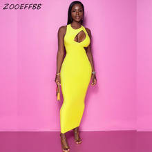 ZOOEFFBB Sexy Yellow Bodycon Long Maxi Dress Birthday Outfits for Women Summer Sundress Rave Festival Night Party Club Dresses 2024 - buy cheap