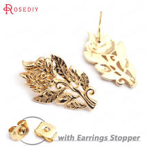 (F049)6 pieces 24x14.5mm 24K Gold Color Brass Flower Stud Earrings High Quality Diy Jewelry Findings Accessories 2024 - buy cheap