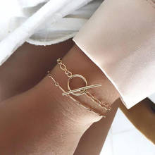 Pulsera de diseño de hebilla para mujer, nuevo estilo, pulsera de cadena de oro, brazaletes redondos, gran oferta 2024 - compra barato
