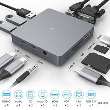 USB C концентратор 11 в 1 Тип c адаптер кабель-Переходник USB C на 3,5 мм Джек аудио SD TF, совместимому с HDMI VGA RJ45 USB3.0 Тип c док-станции 2024 - купить недорого