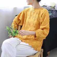 2020 new spring summer  yellow green white Cotton Lantern Sleeve Flower Embroidery Ruffles Sweet Blouse Lace Shirt 2024 - buy cheap