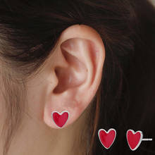 Kinitial Fashion Red Peach Heart Earring Metal Drip Oil Ornaments Simple Stud Earrings For Women Couple Kid Cute Brincos Jewelry 2024 - buy cheap