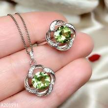 KJJEAXCMY fine jewelry natural Peridot 925 sterling silver women pendant necklace chain ring set support test luxury 2024 - buy cheap