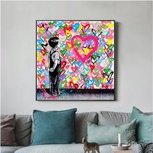Graffiti arte little boy e amor colorido corações cartazes e impressões em tela quadros da arte parede para sala de estar arte decoração 2024 - compre barato