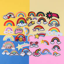 Cartoon T-shirt Girl Embroidered Badges Rainbow Applique Iron on Patches for Clothing Women Diy Clothing accessories 2024 - buy cheap