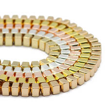 Btfbes pingente de pulseira em ouro rosa 6x6mm, formato quadrado, hematita, pedra natural, contas soltas para fazer joias, acessórios para pulseiras diy 2024 - compre barato