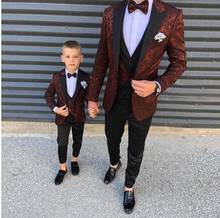 Moda borgonha padrão criança ternos dos homens ajuste fino casamento noivos smoking peaked lapela formal blazer criança formatura terno (jaqueta + calças 2024 - compre barato