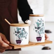 Nordic Green Plant Printed Ceramic Seasoning Bottle Chopstick Storage Box Oil Pot Salt Shaker Set Spice Jar Kitchen Cooking Tool 2024 - buy cheap