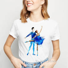Couple Dancing Ballerina Print tshirt women Watercolor Romantic Ballet Design kawaii tumblr t shirt clothes top female t-shirt 2024 - buy cheap