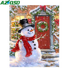 Pintura de diamante azqsd, quadrado, bordado, boneco de neve, imagem de strass, mosaico de diamantes, paisagem de inverno, decoração de casa 2024 - compre barato