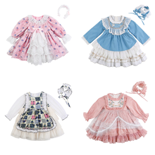 Vestido de estilo Lolita para niñas, ropa con tocado, de encaje, de princesa para 2-6 años, vestido de fiesta de manga larga español para niños pequeños 2024 - compra barato