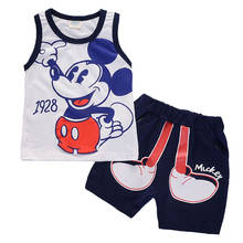 Conjunto de ropa infantil para bebés y niños pequeños, camiseta sin mangas de dibujos animados de Mickey y pantalones cortos, trajes de moda, conjuntos de ropa de algodón 2024 - compra barato