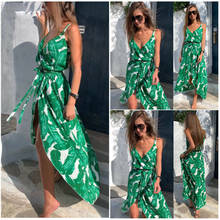 Women Boho Maxi Floral Dress V-Neck Summer Holiday Sleeveless Split Dress Summer Fashion Casual Slim Sling Beachwear Dress 2024 - buy cheap