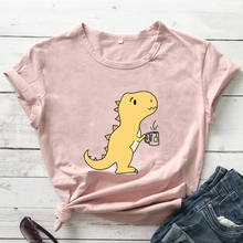 Tea dinosaur Women's T-Shirt cute yellow dinosaur graphic Shirts Harajuku styl Tee fashion Casual pure cotton grunge vintage top 2024 - buy cheap