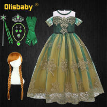 Disfraz de Elsa y Anna para niña, elegante vestido de noche de encaje verde, para Halloween y bodas 2024 - compra barato