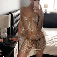 Gold Silver Diamante Camis Women Halter Hollow Out Low Neckline Backless Rhinestone Metal Chain Crop Top Clubwear Hot Camisole 2024 - buy cheap