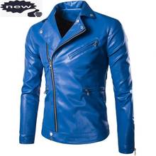 High Quality Faux Men Long Sleeve Lapel Biker Homme Coats Blue Black PU Leather Jacket Rock Style Stage Clothing 2024 - buy cheap