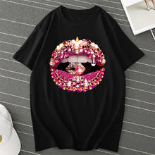 Camiseta Harajuku para mujer, camiseta informal de manga corta con estampado de labios ostentosos, camiseta de hip hop de gran tamaño, ropa urbana para mujer, Tops 2024 - compra barato