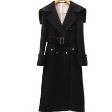 Casaco de lã feminino, sobretudo longo e reto, estilo sailor, moda inverno 2024 - compre barato