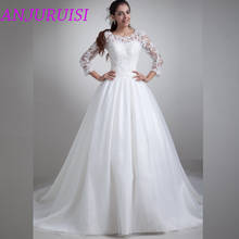 ANJURUISI 2020 Elegant 3/4 Sleeves Wedding Dresses A-line Organza Bridal Dress Appliques Wedding Gowns Beaded Vestido De Noiva 2024 - buy cheap