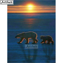 ArtBack Animal 5d diy Diamond Painting Polar Bear Sunset Scenery Full Square/round Diamond Mosaic Rhinestone Sticker Diamond 2024 - buy cheap