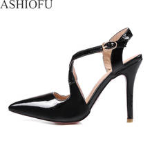 ASHOIFU Handmade Ladies High Heel Pumps Cross-buckle Strap Pointed Toe Party Prom Shoes Large Size Fashion Evening Court Shoes 2024 - buy cheap