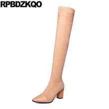 Cuadrado del dedo del pie elástico tamaño grande 10 tacón alto grueso 4 bloque largo de Slim muslo botas mujeres zapatos sobre la rodilla de lujo alto Sexy 2024 - compra barato