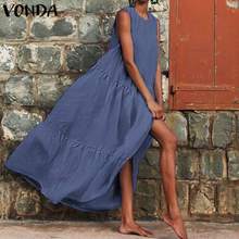 VONDA Women Casual Dress Women O Neck Maxi Long Dresses 2021 Vintage Solid Beach Sundress Plus Size Bohemian Vestidos 5XL 2024 - buy cheap