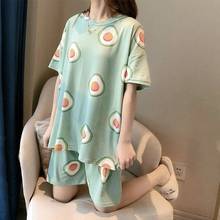 Conjunto de pijama con estampado para mujer, ropa de dormir de manga corta, con estilo, cómoda, de uso diario, para verano 2024 - compra barato