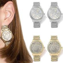 Women Rhinestone Watch Shape Oval Luxury Crystal Watch Stud Earrings Unique Design Punk Statement Earrings Jewelry Gift 2024 - buy cheap