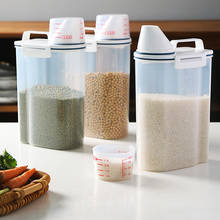 Pote de plástico transparente para armazenamento, dispensador de cereais, cozinha, grão, arroz, recipiente portátil organizador de latas de armazenamento de grãos 2024 - compre barato