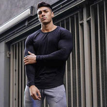 Camiseta masculina fitness, camiseta esportiva fina de tendência em outono e inverno, com manga comprida, para musculação e ginástica 2024 - compre barato