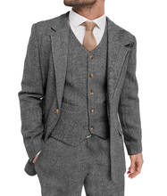 Terno masculino 3 peças tweed feito sob medida, terno masculino de abotoadura única (jaqueta + calça + colete), 2020 2024 - compre barato