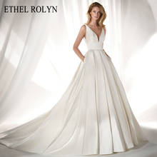 Lolel-vestido de noiva elegante, modelo vintage e cetim, decote v, moda noiva 2021, vestido de noiva 2024 - compre barato