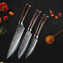 Набор кухонных ножей из 3 предметов, японские ножи шеф-повара, лазерный дамасский узор 440C, нож из нержавеющей стали для нарезки мяса Santoku, фруктовый нож 2024 - купить недорого