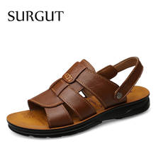 SURGUT Brand Men Sandals Genuine Leather Beach Roman Sandals Men Casual Shoes Flip-Flops Men Slippers Sneakers Summer Shoes 2024 - buy cheap